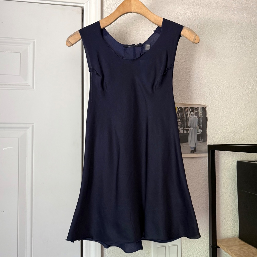 NWT BRAZEAU TRICOT navy blue silk cotton fray hem tank top